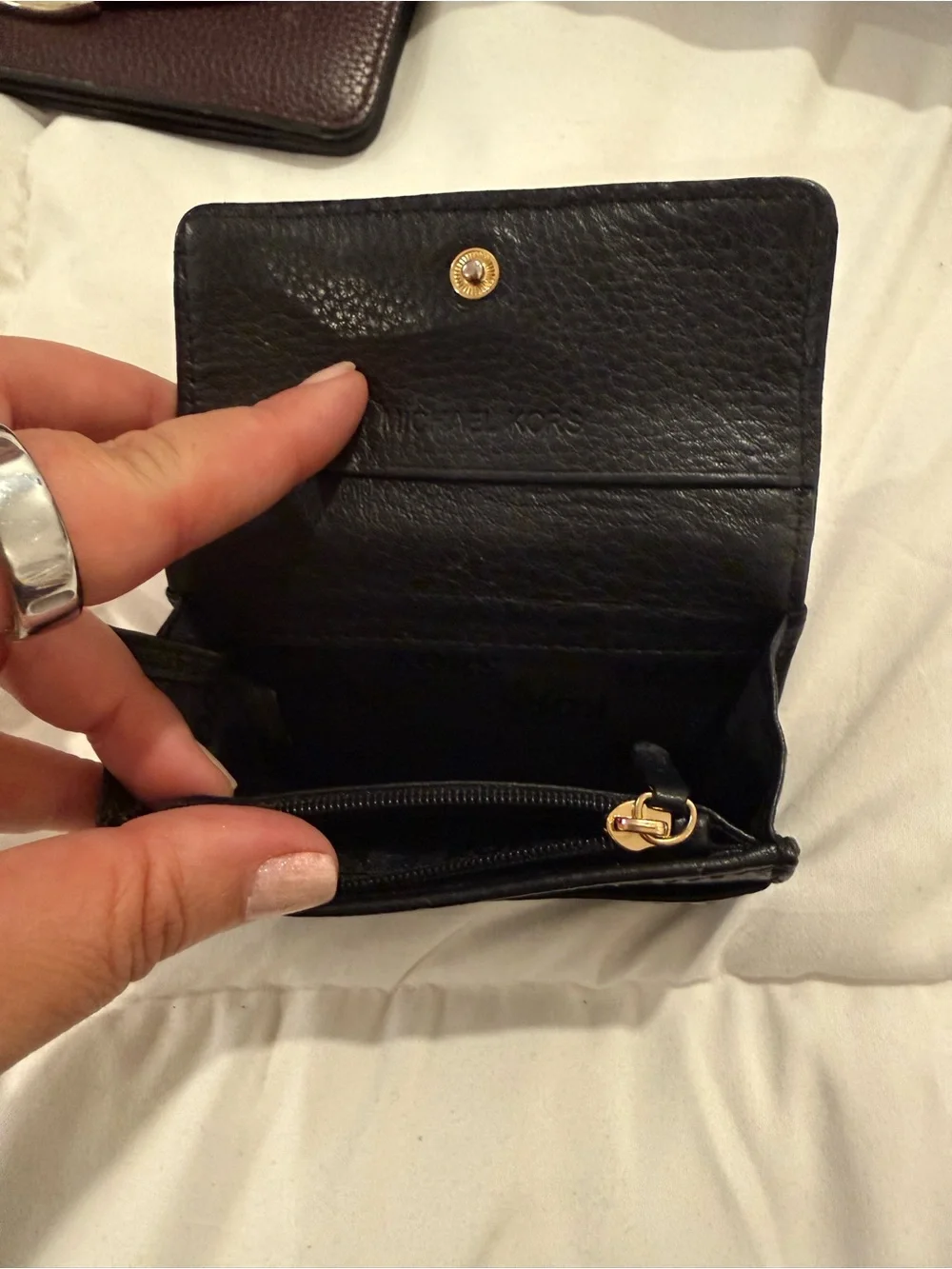 Michael Kors Black Leather Mini Key & Card Case with Gold Plaque